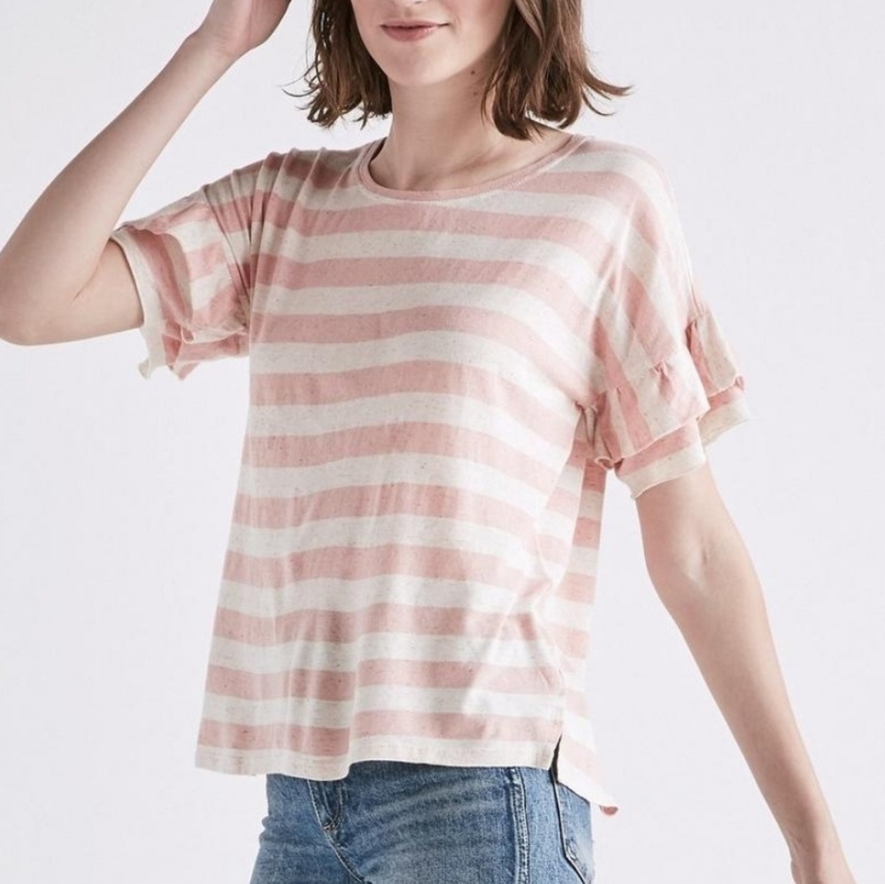 Lucky Brand Stripe Ruffle Sleeve Top